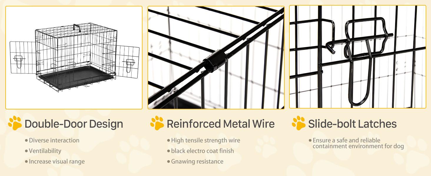 Large Dog Crate with Divider Panel, 24''/30''/36''/42''/48'' Double Door Folding Metal Wire Dog Cage with Plastic Leak-Proof Pan Tray, Pet Kennel for Indoor, Outdoor, Travel dogcrate training