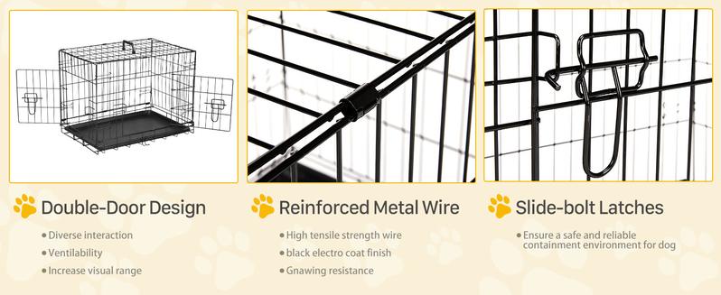 Large Dog Crate with Divider Panel, 24''/30''/36''/42''/48'' Double Door Folding Metal Wire Dog Cage with Plastic Leak-Proof Pan Tray, Pet Kennel for Indoor, Outdoor, Travel dogcrate training