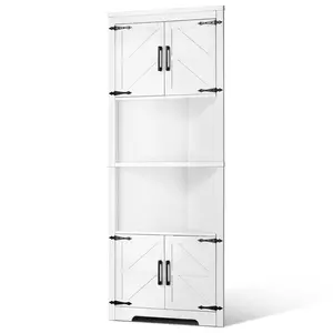 VEVOR 68" Tall Corner Storage Cabinet,  , 6 Tiers Farmhouse Storage Cabinet with 4 Wooden Doors & Adjustable Shelves, Freestanding Corner Kitchen Cabinet for Living Room, Kitchen, Laundry Room, White