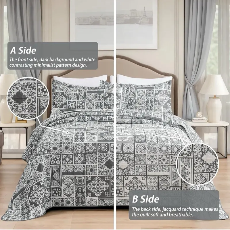Asuexpect 3-Piece King Size Patchwork Bedspread Set Bohemian Style Reversible Design Jacquard Craftsmanship Machine Washable Breathable Quilt