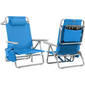 【fathersdaygift】Arlopu Backpack Beach Chair for Adults, W/ 5-Position Lay Flat & Headrest, Folding Reclining Beach Tanning Chair W/Storage Bag, Cooler Pouch,Towel Bar, Foot Mat, 25" W, for Outdoor Camping summergarden