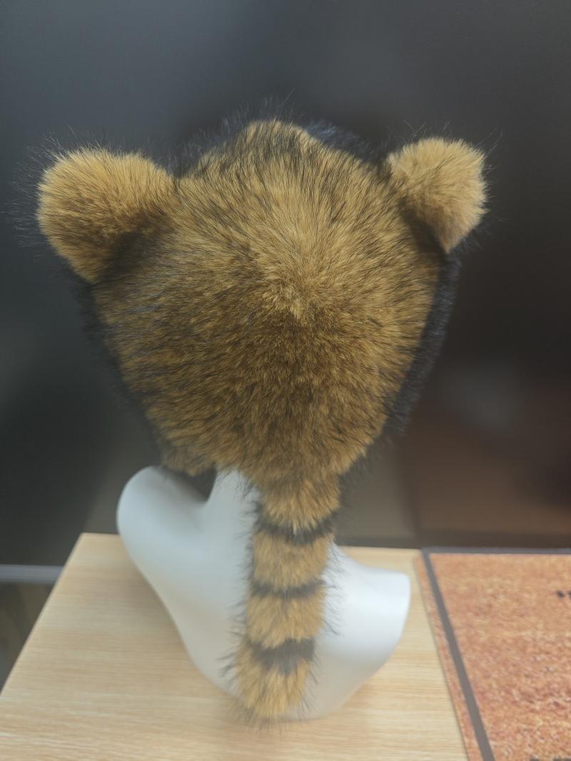 Raccoon Tail Winter Hat with Detachable Fluffy Earmuffs, Y2K Faux Fur Cozy Mood Hat, Hypoallergenic & Machine Washable for Cold Weather, Outdoor Wear, Street Style & Casual Outfits