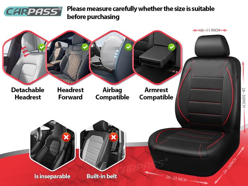 CAR PASS 2/5 seats Universal FIT Piping Leather Car Seat Cover, for suvs,Van,Trucks,Airbag Compatible,Inside Zipper Design and Reserved Opening Holes