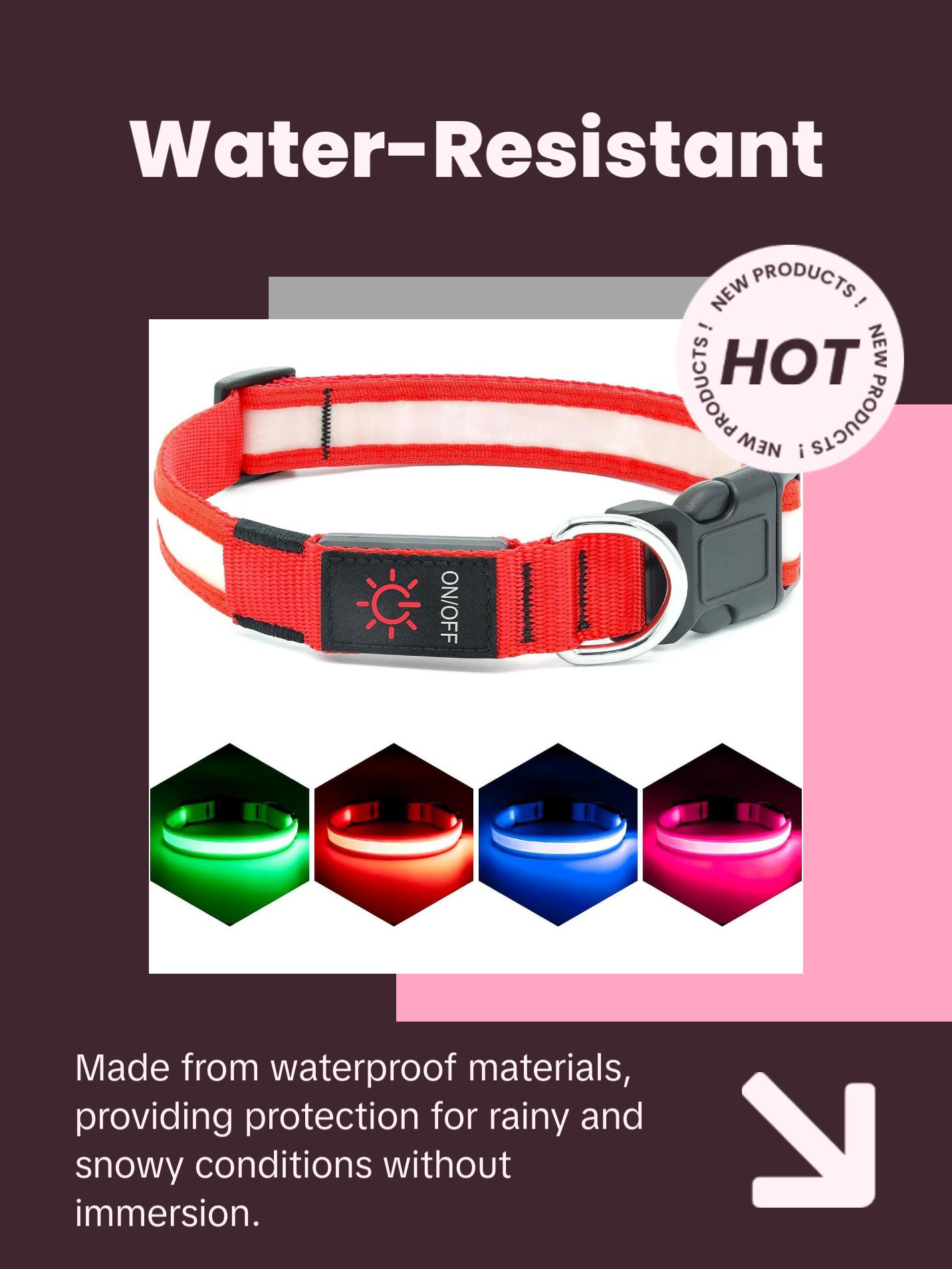 LED Dog Collar, Light up Dog Collar Adjustable USB Rechargeable Super Bright Safety Light Glowing Collars for Dogs