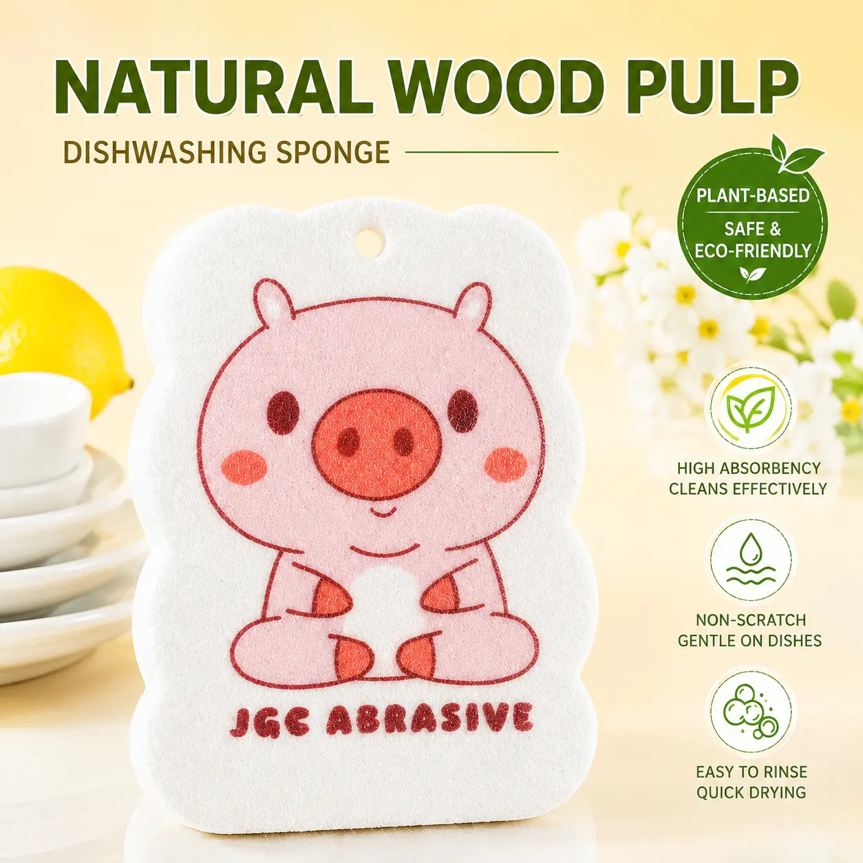 4Pcs Natural Wood Pulp Sponges - Eco-Friendly Oil-Free Kitchen Dish Scrubbers for Aesthetic Cleaning