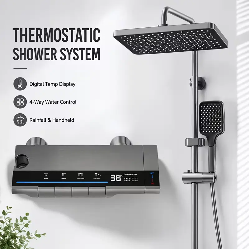 Luxury Home SPA Double-Cylinder Foam Shower System with Intelligent A/B Formula Switch, Thermostatic Control, 3-Function Handheld Shower & Adjustable Sliding Rod for Adult Bathing