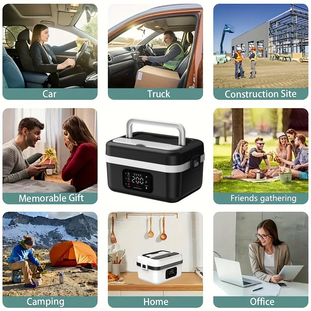 1.2L Heated Lunch Box, 20000mah Rechargeable Portable Food Warmer, 5-Sided Heating, Auto Temp Control, Leak-Proof, BPA-Free, Thermal Lunch Boxesfor Car Truck Office School Picnic Camping Tableware