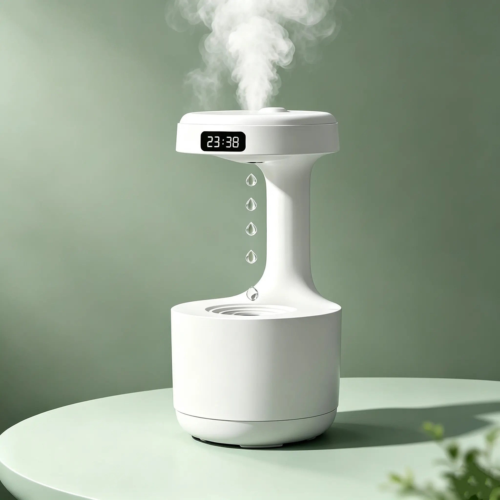 Anti-Gravity Humidifier, 800ml Ultrasonic Cool Mist Desktop Humidifier with LED Digital Clock, Anti Dry-Burning Quiet Humidifier with Raindrop White Noise for Bedroom Office Home