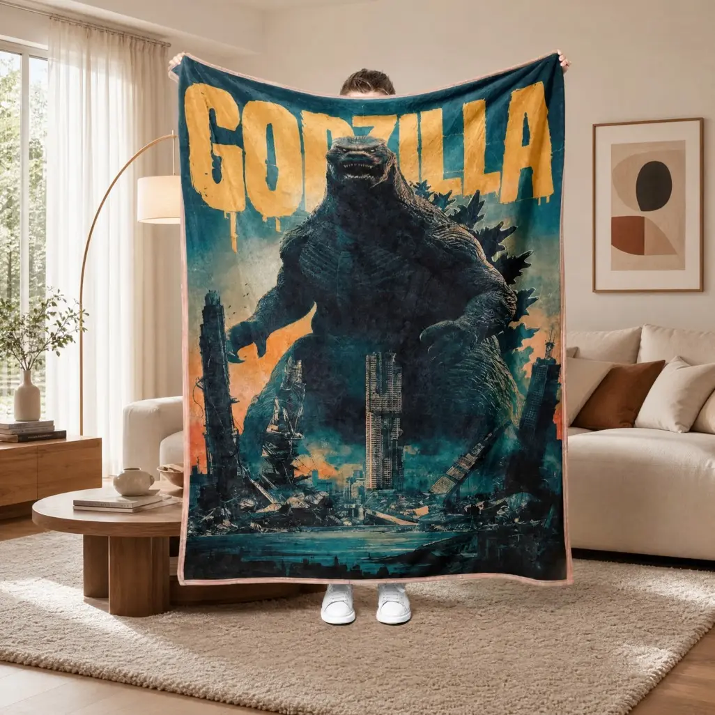 Godzilla City Shock Blanket – Soft Lightweight Travel Throw for Sci-Fi Fans – Skin-Friendly, Breathable, Cozy Gift for Friends, Family & Home Decor