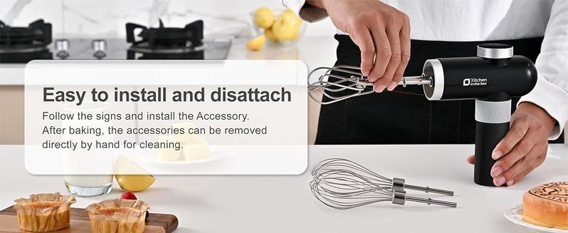 Cordless Hand Mixer, Electric Mixer Handheld Digital Display 7 Speed Rechargeable with Stainless Steel Attachments Whisks Beaters Dough Hooks & Storage Base, Blender for Baking, Eggs