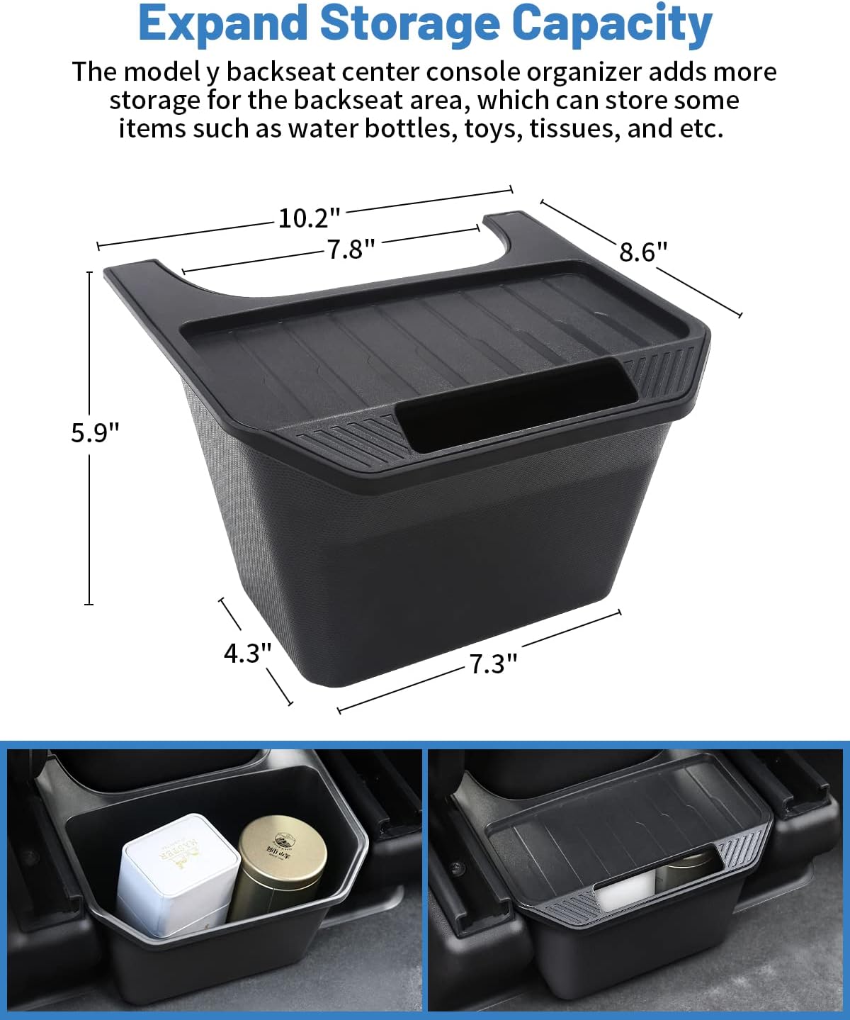 Canvcle Trash Can Tesla Model Y 2020-2025 Accessories Rear Center Console Organizer Backseat Storage Box Under Seat Storage Tray Garbage Can Bin (Black)