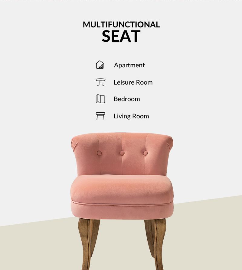 Hulala Moises Velvet Vanity Stool, Dressing Tufted Stool Chair with Solid Wooden Legs, Skin-friendly Velvet, Comfy Upholstered Backrest, Easy Assembly, for Bedroom, Living Room, Powder Room chair