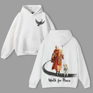 Peaceful Monk & Loyal Dog Zen Hoodie: Minimalist Vintage Art Tee in Soft Faded Cotton – Relaxed Oversized Unisex Fit for Mindful Walks, Meditation, and Serene Living