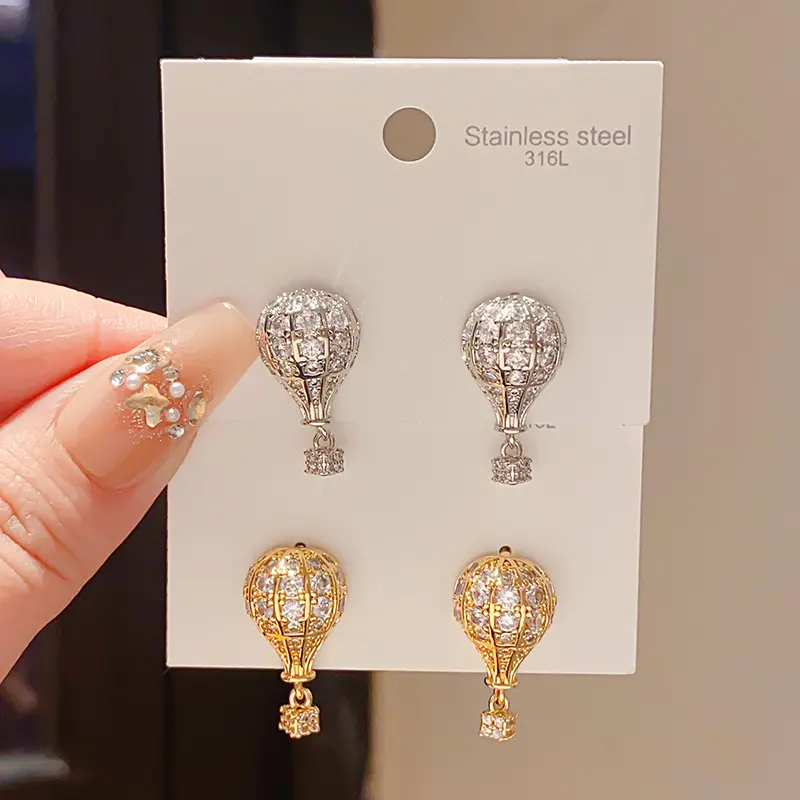 Women's Luxury Zircon Hot Air Balloon Fashion Earrings - Minimalist Geometric Chic High-End Costume Jewelry, Fashion Earring