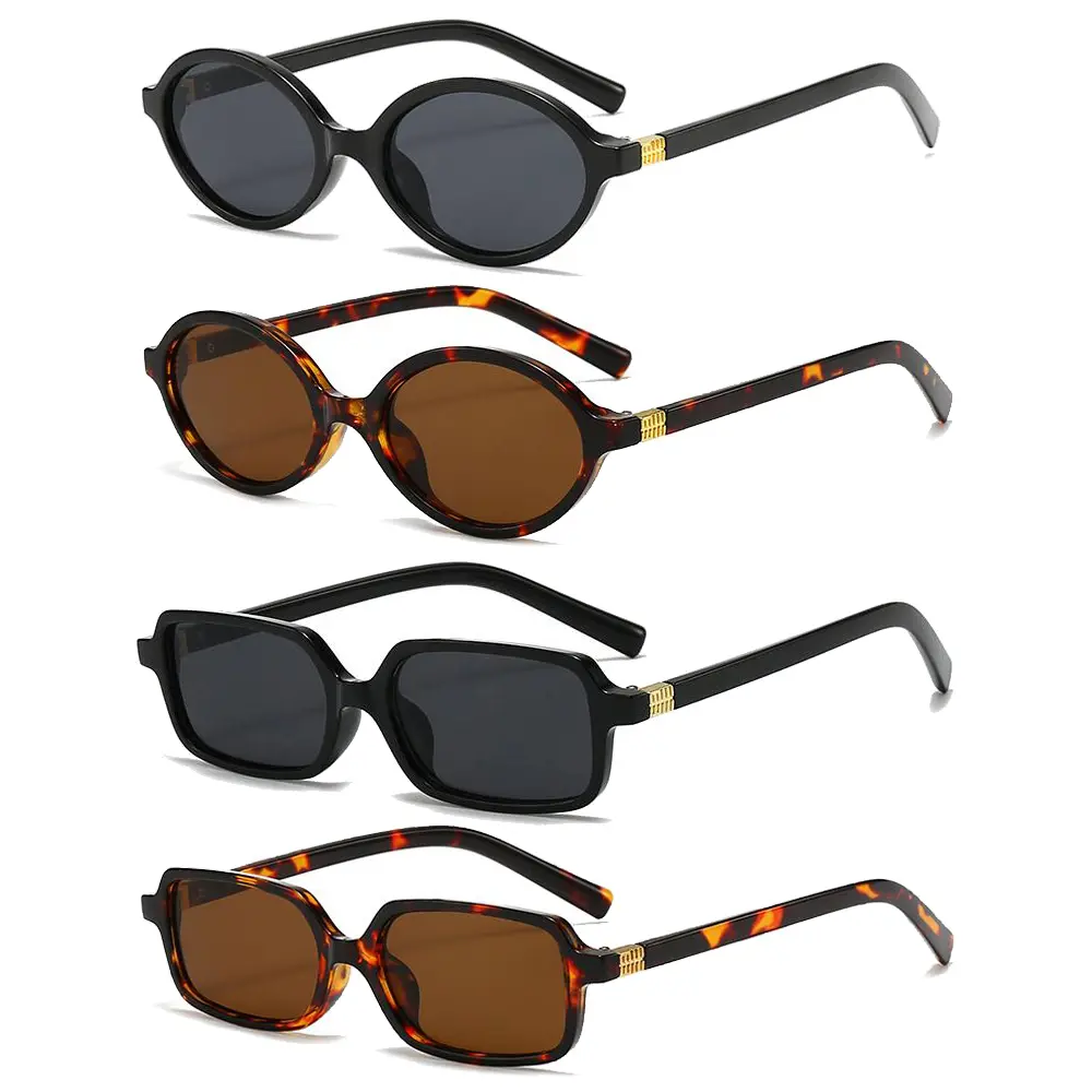 【SummerVibes】Women's 2-4Pcs Dark Full Rim Stylish Shades - Retro 90s Narrow Thin Slim Rectangular-Oval Polycarbonate Plastic UV Protection Sunglasses, Lightweight All-Rounder Cutting-Edge of Trends Casual Eyewear, Fashion Accessory Anniversary Gift