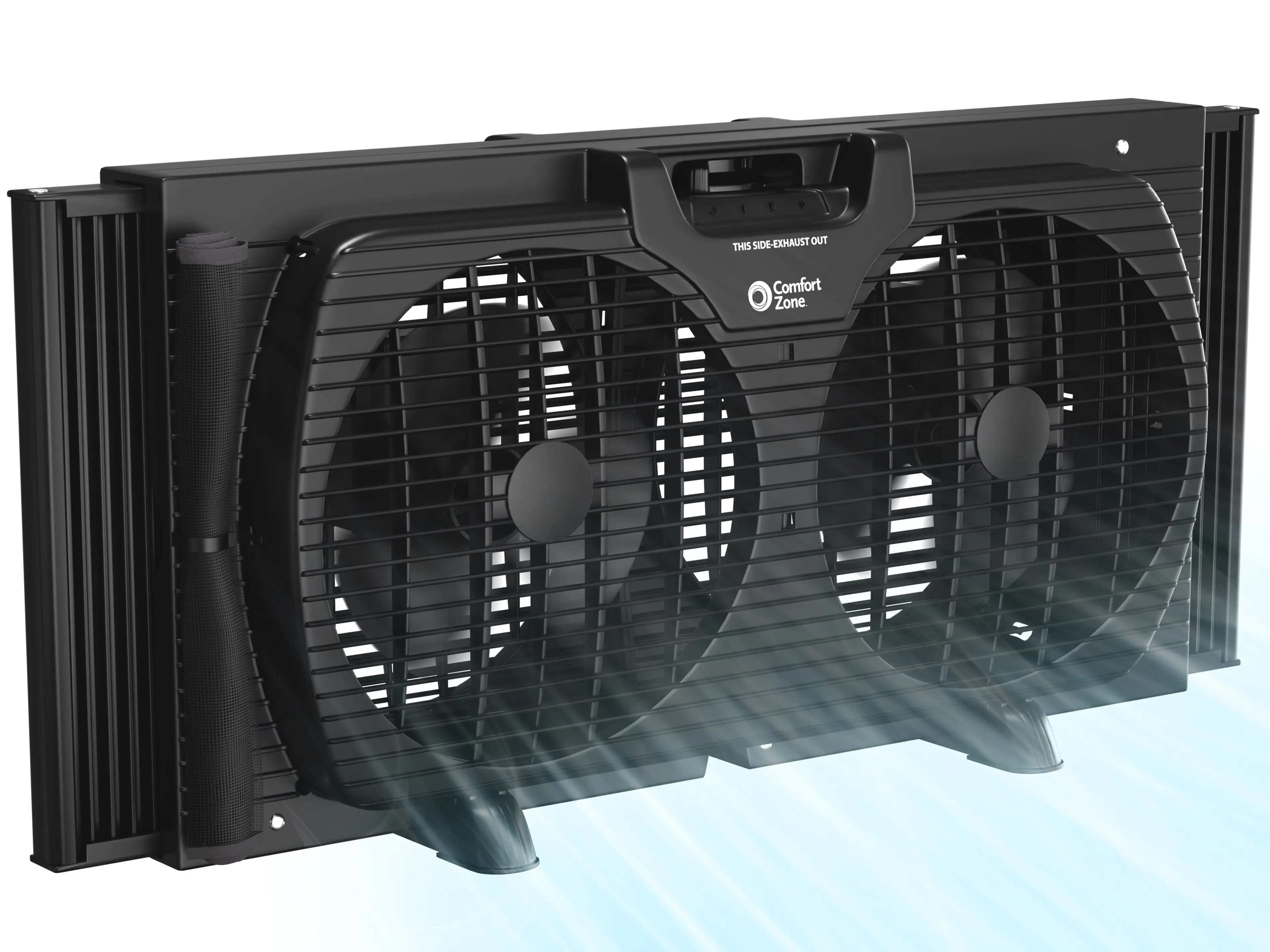 Comfort Zone 9" Twin Window Fan with Quiet Setting, 3-Speeds, Auto-Locking Expanders, Black