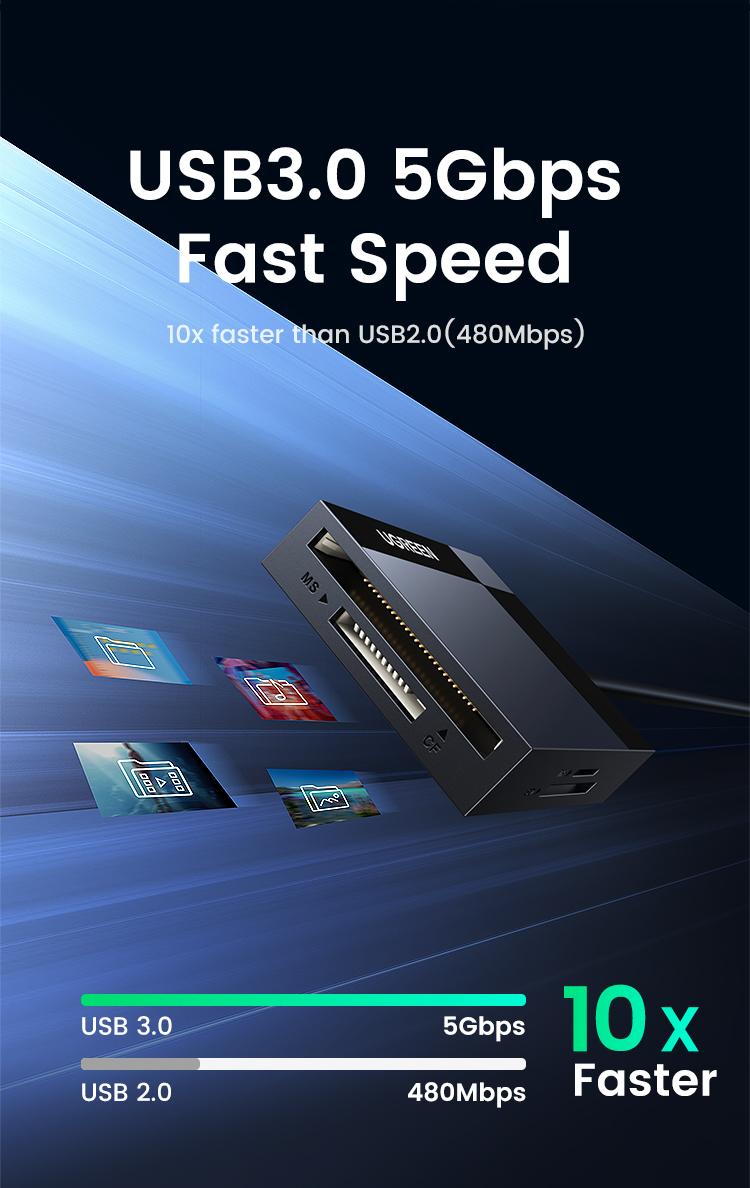 UGREEN 4in1 SD TF Card Reader 5Gbps 2TB Max USB 3.0 TF, SD, CF,MS ,Micro SD, SDXC for Windows Linux MacOS Laptop PC, Computer Office Accessories, September Restock，TikTokShopBlackFriday ,TikTokShopHolidayHaul