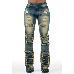 Amerya Tinted Wash Distressed Stacked Flare Jean