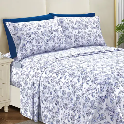 Elegant Comfort 6-Piece Paisley Print Sheet Set – Double-Sided Smart Pockets with Premium Hotel-Quality Soft Microfiber
