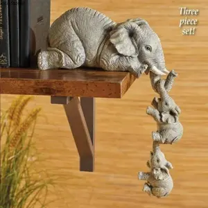 3-Piece Set Cute Elephant Hug Baby Resin Figurine Miniature Handicraft Decor Home Desk Shelf Display Gift Collection