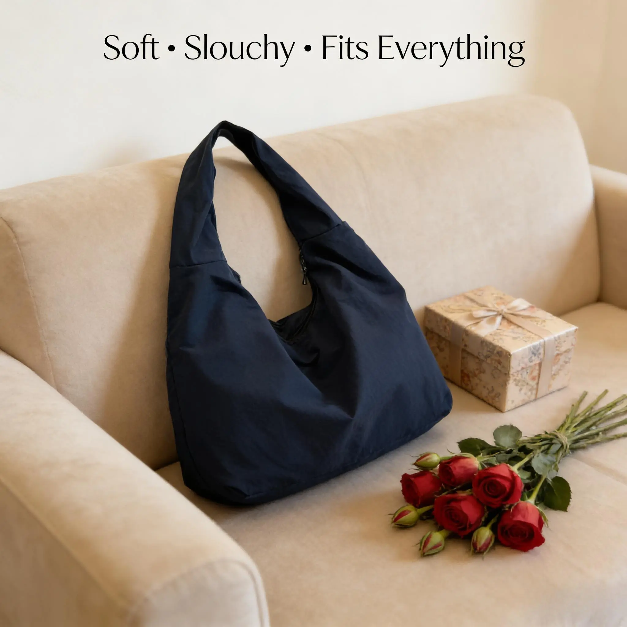 Women's Plain Textured Draped Tote Bag (19x8x11in) - Double Handle, Dual Zips, Casual Trendy Bag, Large Capacity High-Capacity Home Organizer Storage for Work, Minimal Valentine’s Gift