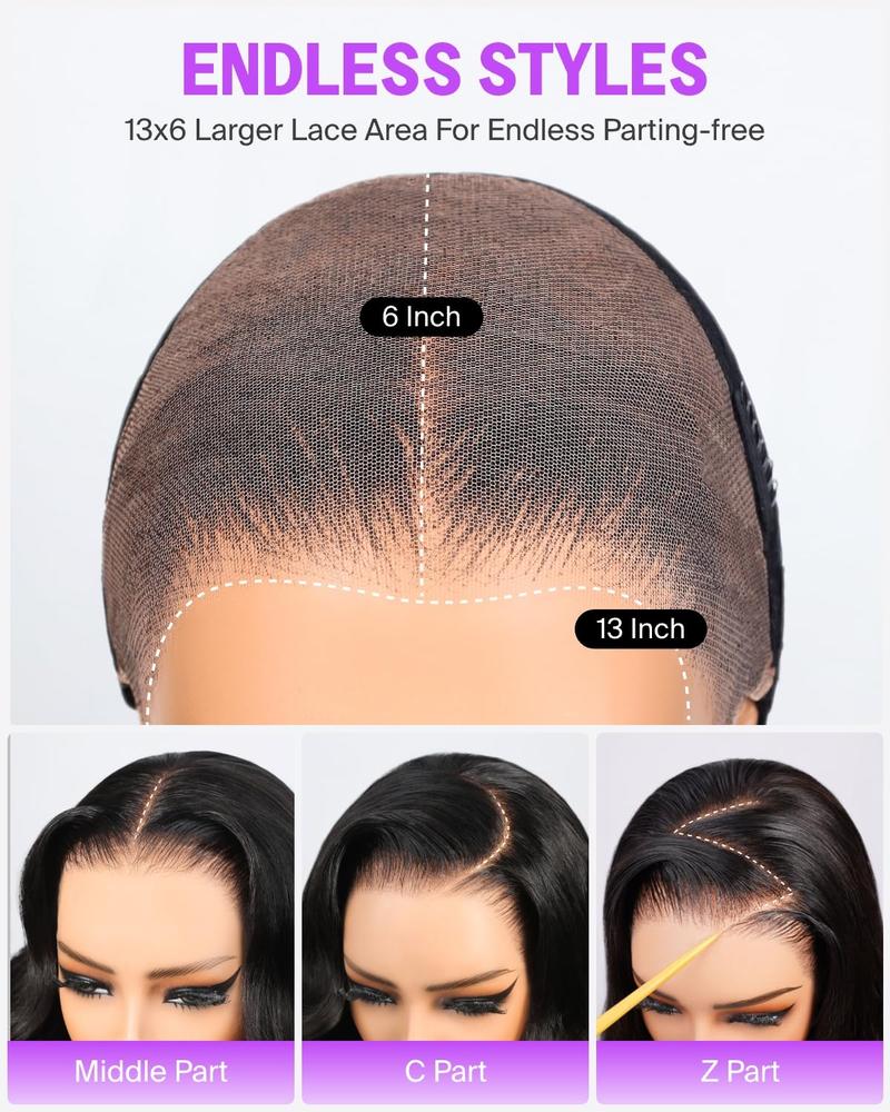Bling Hair 13x6 Lace Front Wigs Human Hair 180% Density Wear and Go Glueless Wigs Human Hair Pre Plucked Pre Cut Pre Bleached Knots Body Wave Drawstring Ear-to-Ear HD Lace Frontal Wig 24 Inch