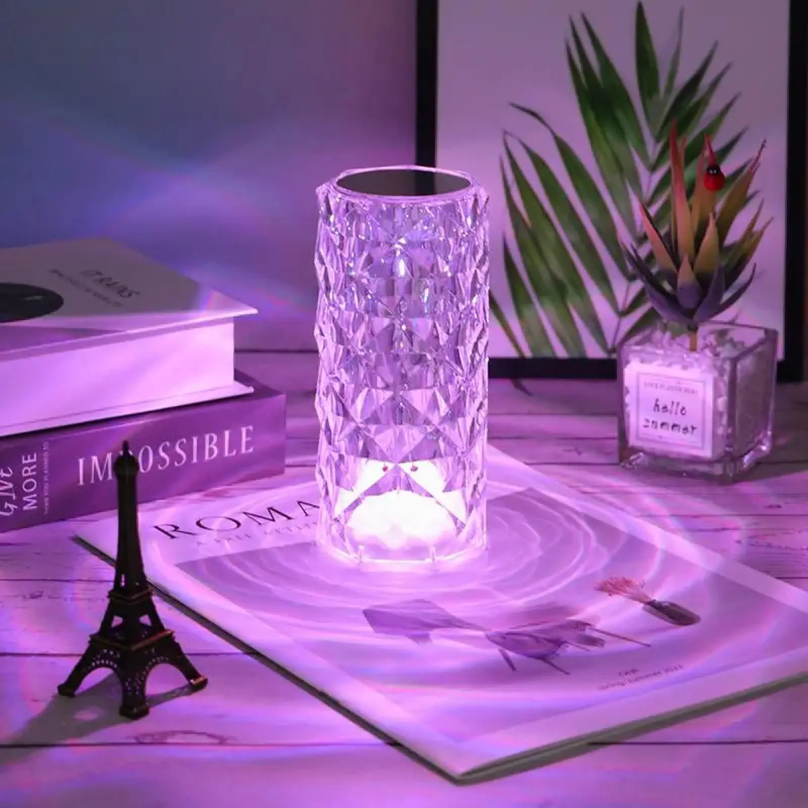 RGB Color-Changing Artificial Crystal Rose Diamond Table Lamp - 16-Color Switchable, Remote Control, USB Charging, Touch Sensor, Ambient Lighting, Room Decor, Room Accessories, 16 Colors