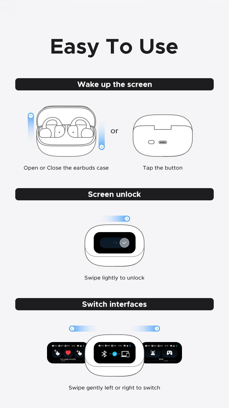 UGREEN S6 Magic Clip-on Design Wireless Earphones, Built-in Mic High-quality Sound Earbuds, with LCD Screen Display, 30H Long Playtime Touch Headphones-TikTokShopBlackFriday ,TikTokShopJumpstartSale