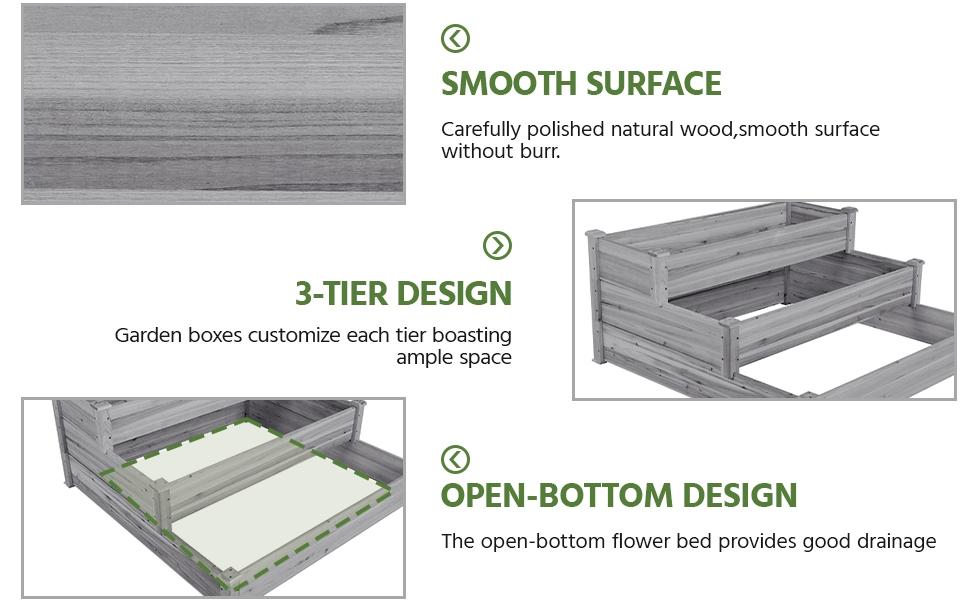 Yaheetech 3 Tier Wooden Raised Garden Bed, Horticulture Outdoor Elevated Flower Box, Vegetables Growing Planter for Backyard/Patio/Gardener