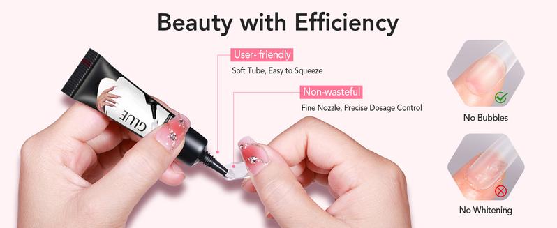 Wearable Nails ，10g Upgraded Super Strong Semi-Solid Tube Xiaomi Glue, Quick-Drying Patch Glue, No Whitening, No UV Light Required, Durable, with Decoupling Solution Set