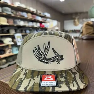 Antler Shed 7 Panel Hat - Bottomland with Unique Deer Skull Design & Duck Camo Pattern for Outdoor Activities