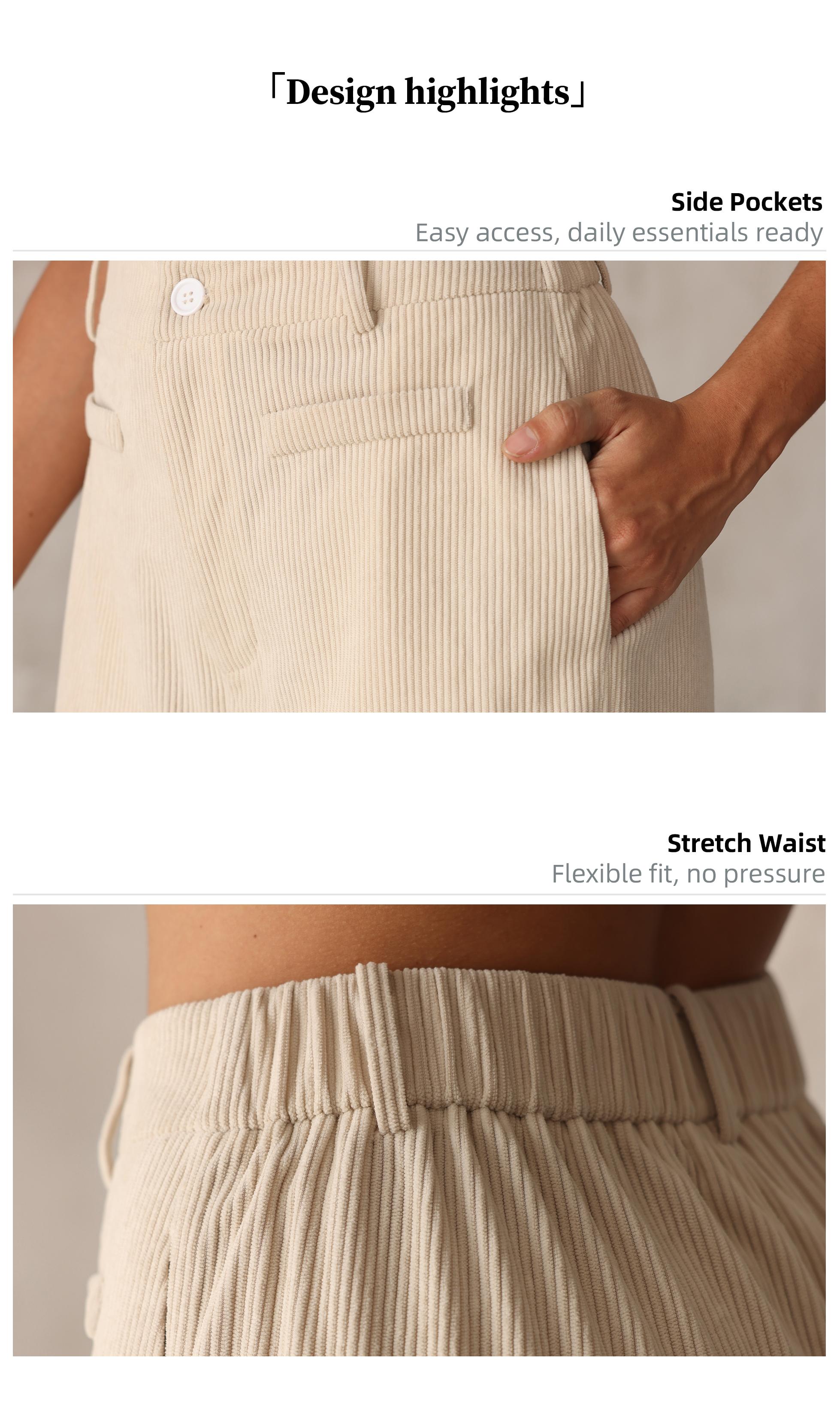 Chicovar Women's Lightweight Corduroy Pants, High-Waisted, Wide-Leg Pants, Casual Trousers with Side Pockets & All-Season Comfort