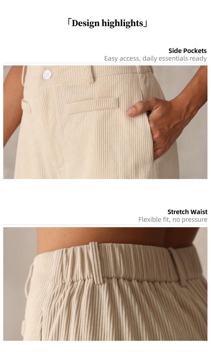 Chicovar Women's Lightweight Corduroy Pants, High-Waisted, Wide-Leg Pants, Casual Trousers with Side Pockets & All-Season Comfort