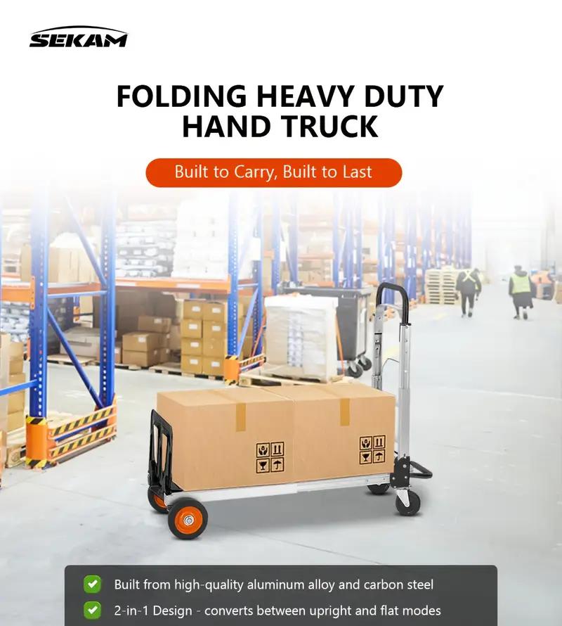 SEKAM Aluminum Folding Hand Truck, TikTokShopBlackFriday, 2 in 1 Design Max 800 lbs Capacity, Heavy Duty Industrial Collapsible cart, Dolly Cart with Rubber Wheels for Transport and Moving in Warehouse, Supermarket, Garden
