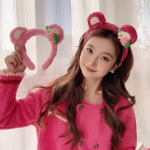 Cartoon Classic Style Strawberry Bear Plush Hair Band for Woman Sweet Face Wash Headband Fashion Girls Hair Accessories