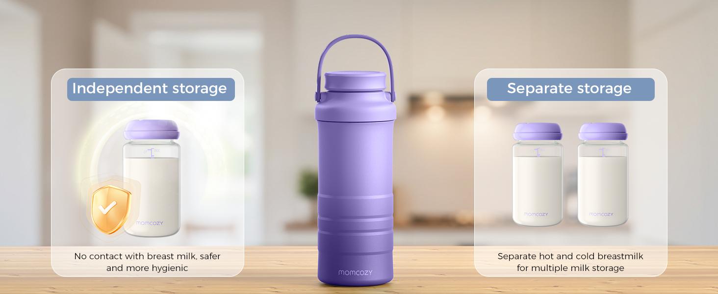 Momcozy 22oz Portable Breast Milk Cooler for On-the-Go, 360° Complete Cooling for 24 Hours, Spacious Travel Breastmilk Chiller with 2 Baby Bottles for Storage【B】