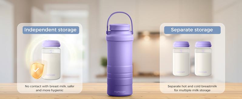 Momcozy 22oz Portable Breast Milk Cooler for On-the-Go, 360° Complete Cooling for 24 Hours, Spacious Travel Breastmilk Chiller with 2 Baby Bottles for Storage【B】
