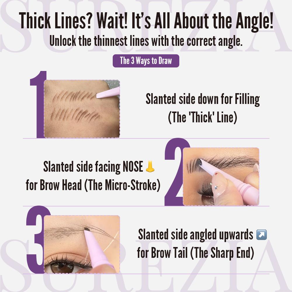 SUREZIA Feather Edge Brow Pencil 3-in-1 Kit (Pencil + Refill + Sanding Sponge) Dual-Effect Tip for Two Looks Stays Sharp