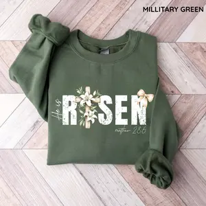 He Is Risen Sweatshirt, Risen Tee, Retro Easter Day Shirt, He Is Risen Bow Pullover Crewneck, Easter Christian Tee, Bible Verse Easter Shirt