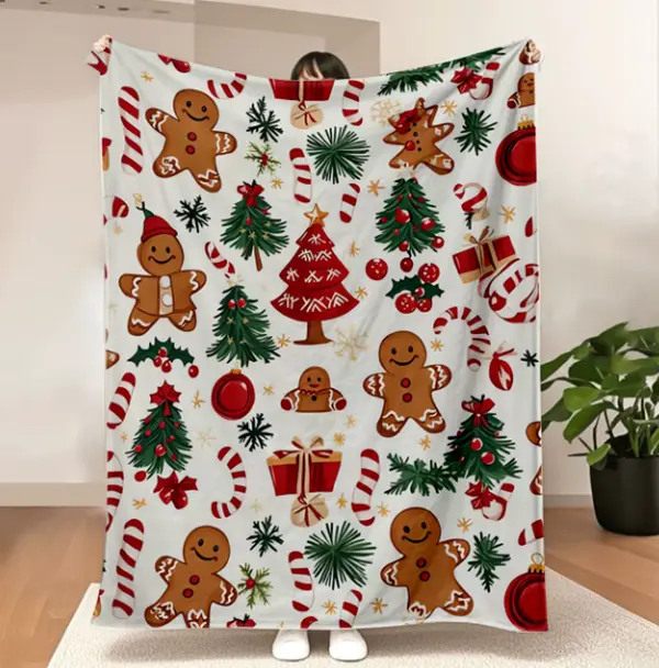 1pc Ultra-Soft Christmas Gingerbread Wonderland Print Flannel Throw Blanket- Festive Holiday Decorative Blanket