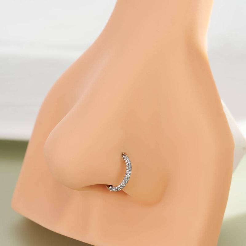 Oufer 20G Triple Sided AAAAA+ Grade CZ Gems Hinged Segment Nose Hoop Ring 316L Stainless Steel 6mm-9mm Inner Diameter No Tarnish High-End Piercing Jewelry