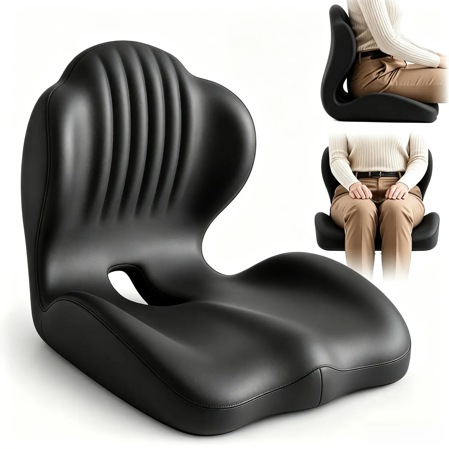 Shell-Shaped Ergonomic Memory Foam Seat Cushion, Raised Back Support, Hollow Breathable Structure, Soft Comfortable Hip Shaping Chair Cushion, Unisex Supportive Design For Office Chair, Car Seat Home Use, Long Hours Sitting, Ideal Daily Use Or Gift