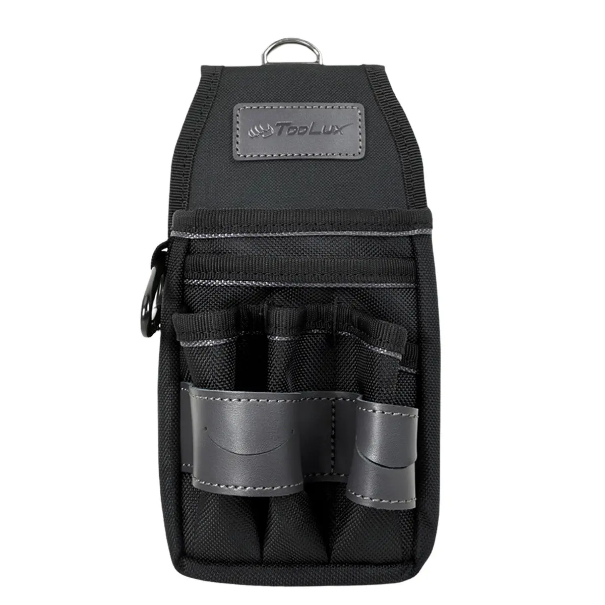 TooLux Tool Pouch with Carabiner & Belt Clip – 1680D Polyester Electrician Tool Bag, Multi Pocket Organizer with Dual Leather Holders