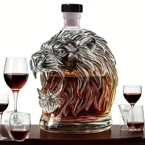 Lion Roar Glass Wine Bottle,Glass Ornaments — Stylish & Playful Decor- Whiskey Crystal Cup, High Borosilicate Glass Material, Unique Design, 10.82oz, Home Bar Use