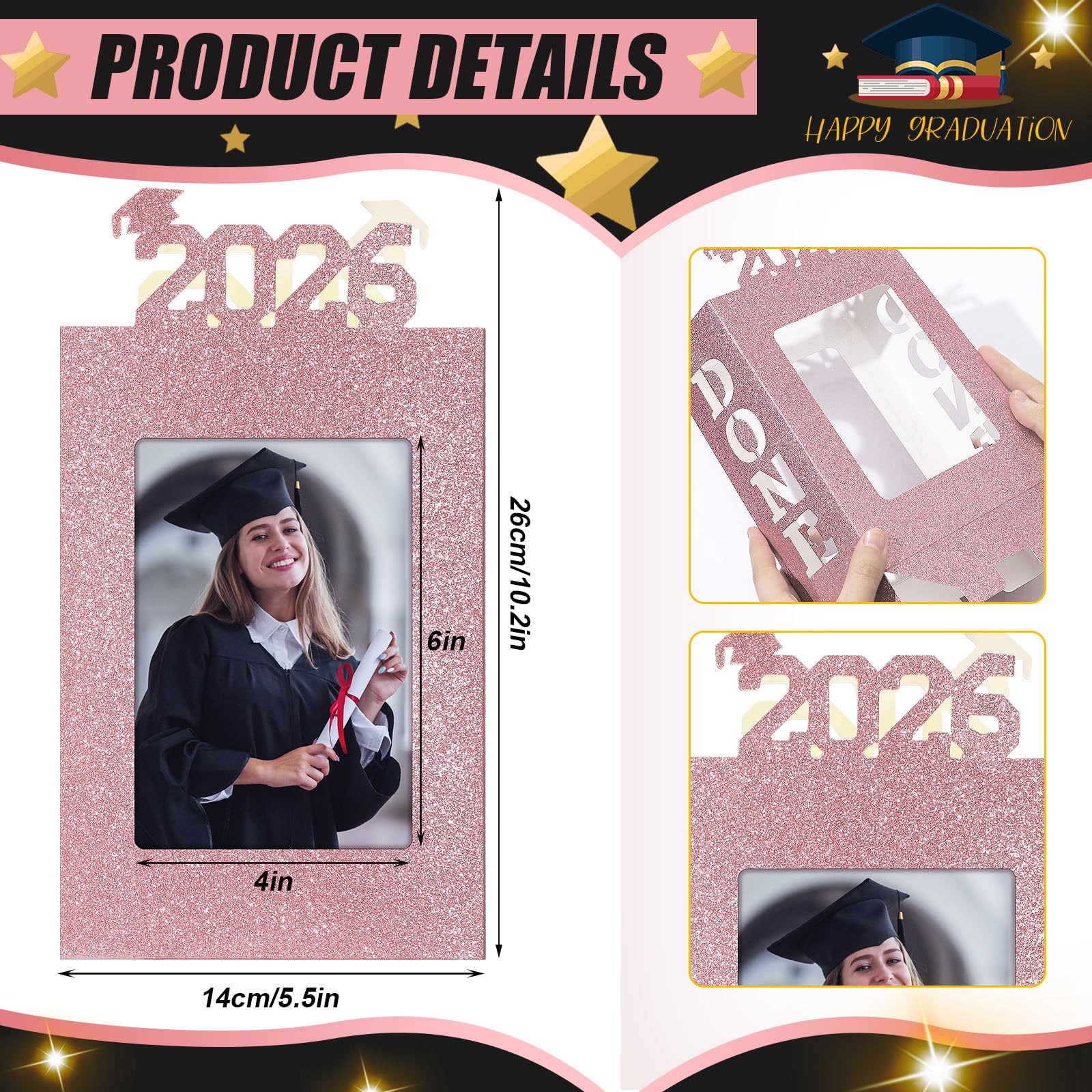 4/8件套毕业典礼中心装饰品，适用于2026届毕业生，可放置4x6英寸照片，毕业典礼餐桌中心装饰品，带LED灯条，毕业礼物，毕业派对礼品，高中/大学毕业生适用