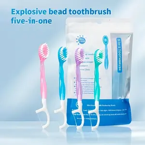 Disposable Mini Travel Toothbrushes, 5-in-1Mini-Brush+Floss+Pick+Tongue Scraper,26 Count Interdentalbrushes Compact Oral,4Flavors with Toothpaste and Pick,Individually Wrapped,Gift for family Whitening