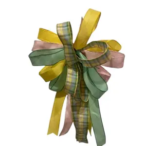 Oversized Easter Door Bow, Pastel Plaid Spring Ribbon Decor