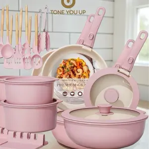 Astercook 23 Pcs Pots and Pans Non Stick Ceramic Cookware Set Aluminum Cooking Pot Set Aluminium