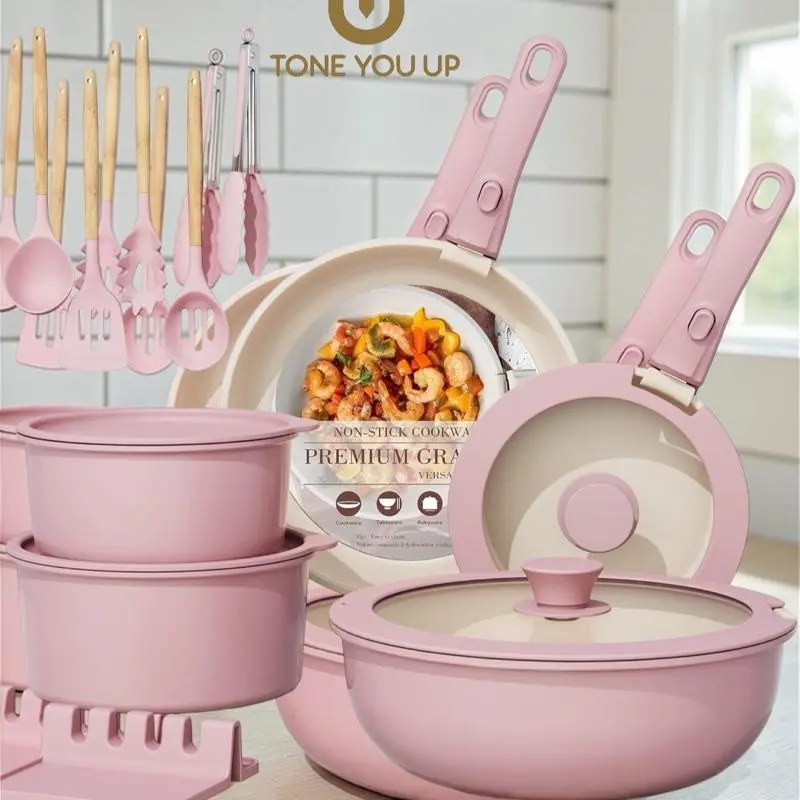 Astercook 23 Pcs Pots and Pans Non Stick Ceramic Cookware Set Aluminum Cooking Pot Set Aluminium