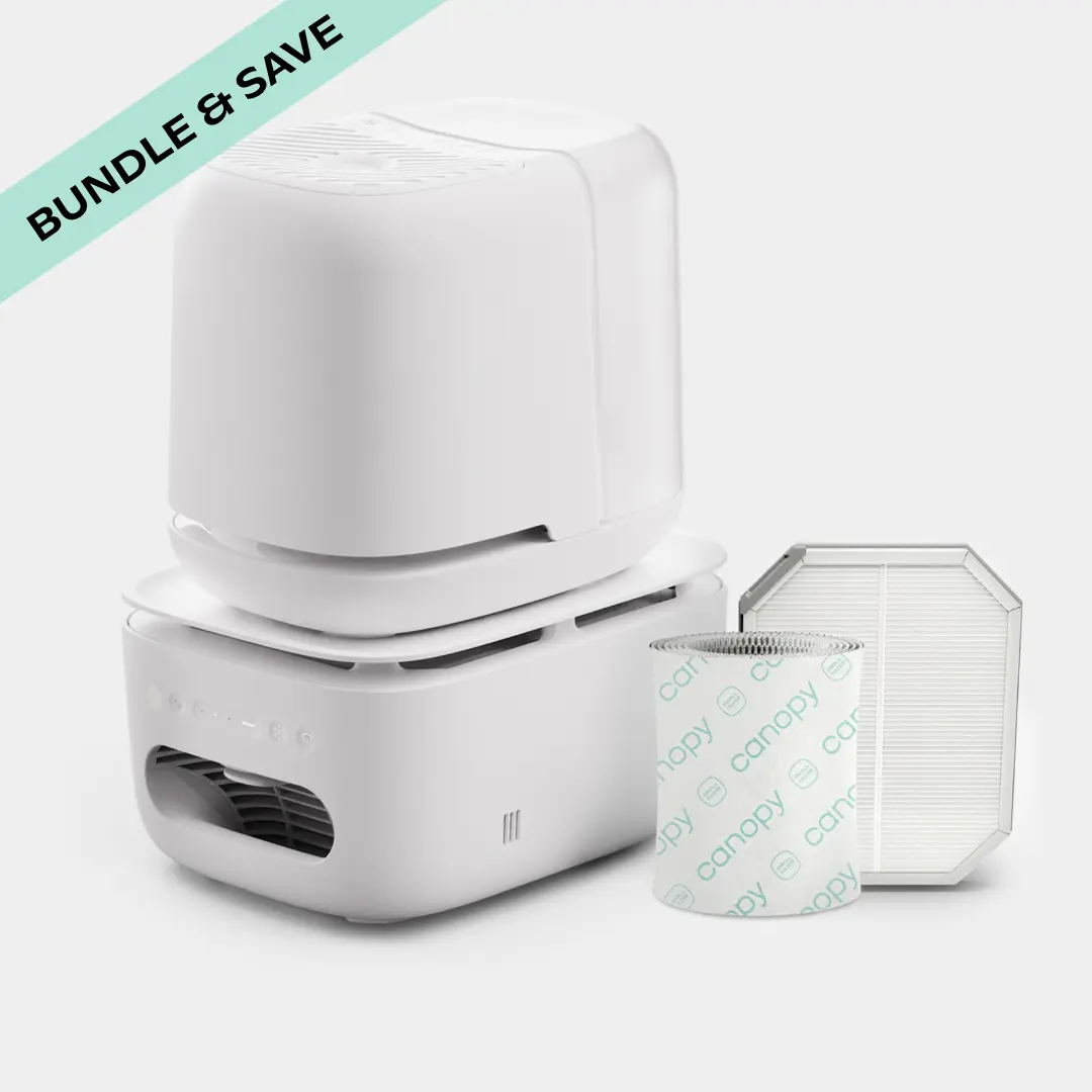 Canopy Humidifier & Air Purifier | 2-in-1 Stackable Set for Bedroom | Up To 99.97% HEPA-13 Filtration | 36-Hour Runtime | White Noise, Night Light & Aroma Diffuser | Promotes Restful Sleep & Easier Breathing | Filters & Adapters Included*